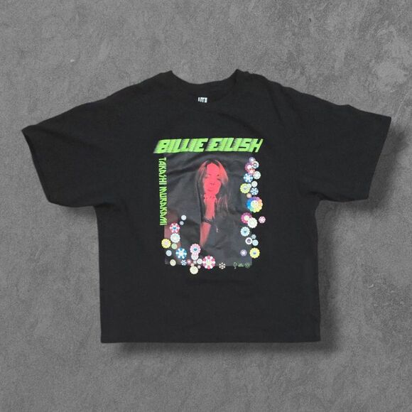 Billie Eilish x Takashi Murakami Shirt Medium Black Uniqlo Short Sleeve Tee - Picture 1 of 5